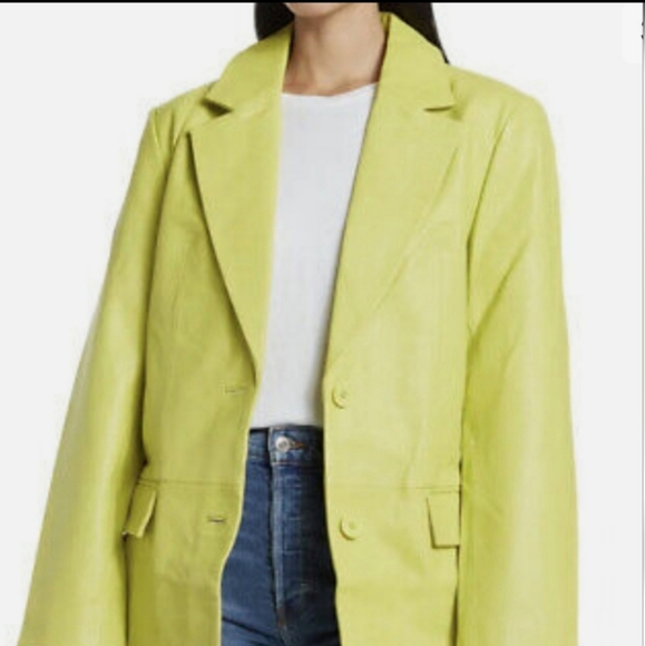 NWT Walter Baker Oversized Lambskin Lime Green Kira Button Up Blazer Sz XS - Picture 1 of 15